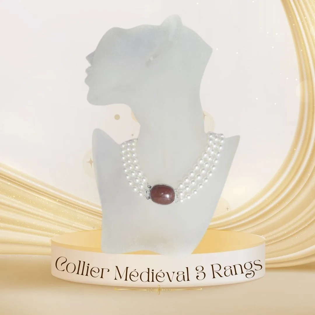 Collier Multirangs médiéval reproduit fidèlement les bijoux portés par les dames nobles entre 1495 et 1500. Élégance et style historique tendance.