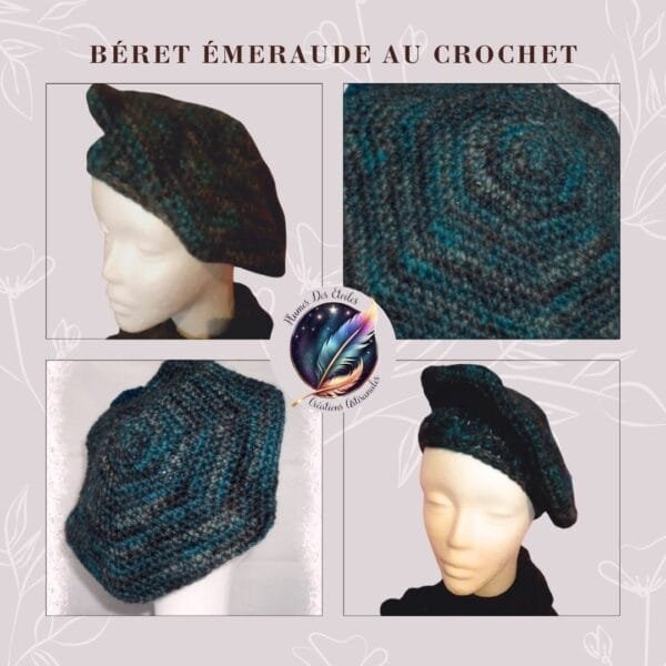 Béret émeraude fait main en crochet, laine premium, chaud, élégant, artisanal, prêt à sublimer ton style cet hiver tout en étant écoresponsable.