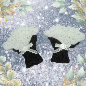 Découvre mes Mitaines victoriennes au crochet gris anthracite et blanche, élégantes, chaudes et pratiques, parfaites pour un hiver chic et confortable.
