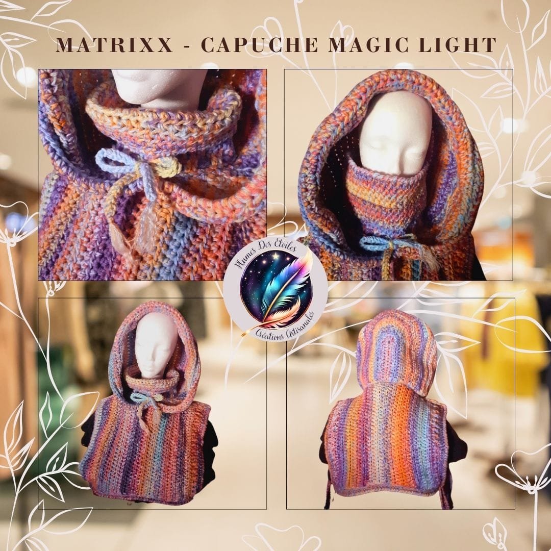Capuche Matrixx Magic Light est crochetée, ajustable, chaude, chic, facile à entretenir, idéal pour assurer confort et style cet hiver.