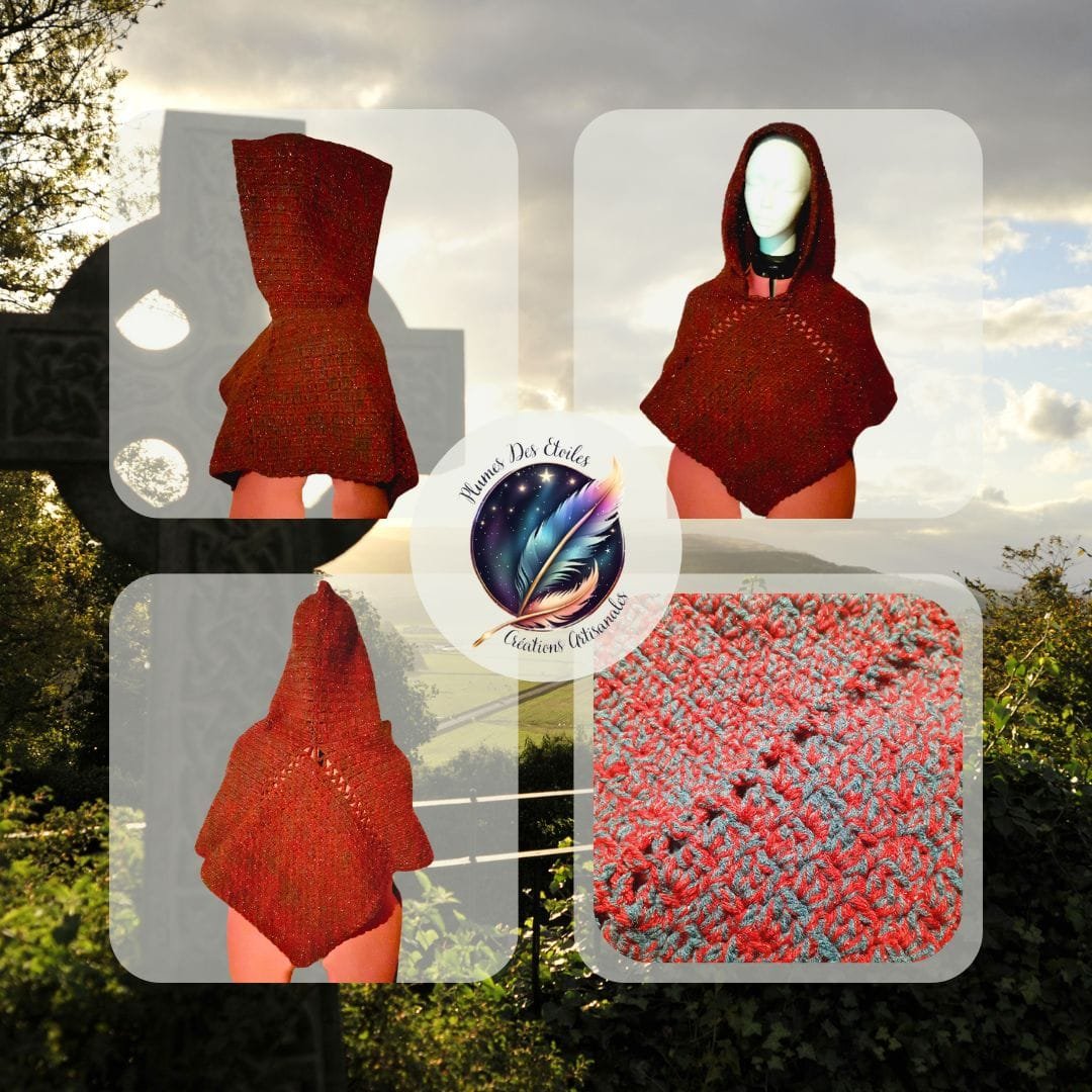 Capuche Skjoldehamn crochetée artisanale, tradition médiévale, unique, chaude, élégante, prête à protéger ton hiver avec style et authenticité.