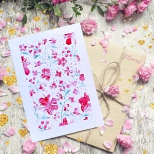 🌸 Carte peinte à la main (+enveloppe blanche) - Romance