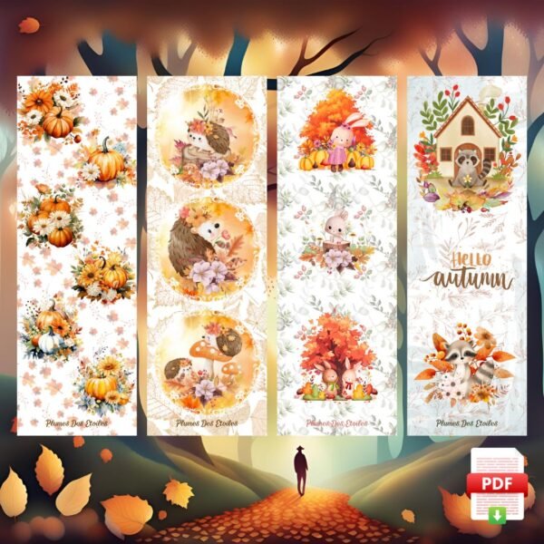 Découvre ma Collection Marque-Pages Automne : 4 designs élégants qui capturent la beauté de la saison et ajoutent une touche festive à tes livres.