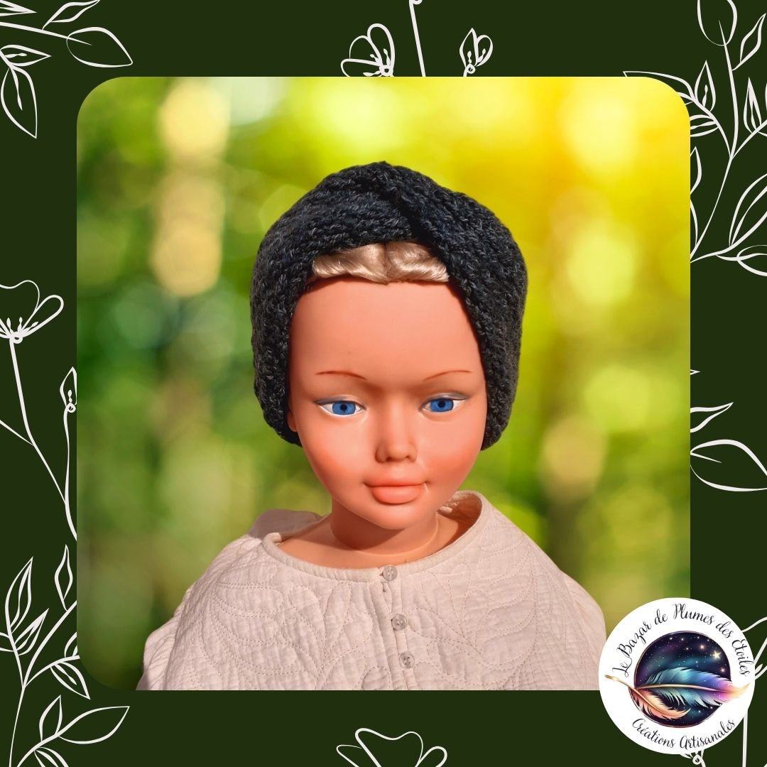 PAP25ORE001 - Bandeau cache-oreilles Vert ForĂȘt en laine crochetĂ©e (2)