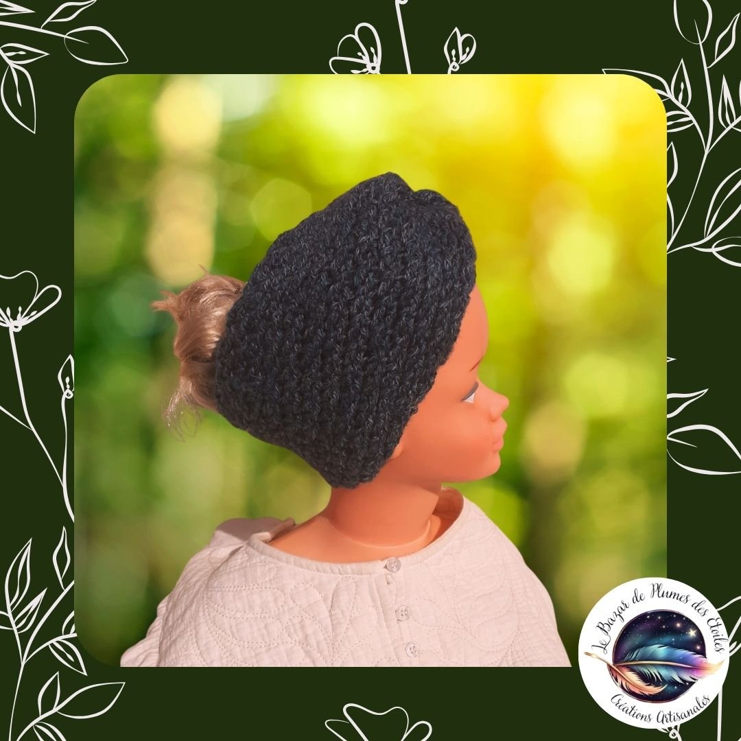 PAP25ORE001 - Bandeau cache-oreilles Vert ForĂȘt en laine crochetĂ©e (3)