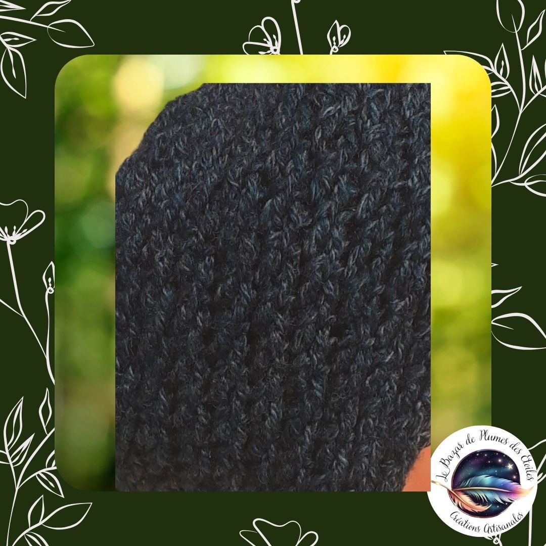 PAP25ORE001 - Bandeau cache-oreilles Vert ForĂȘt en laine crochetĂ©e (4)