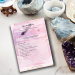 Zoom sur une fiche Bien-être & Lune avec rituels, affirmations, suivi des émotions, design poétique et pastel