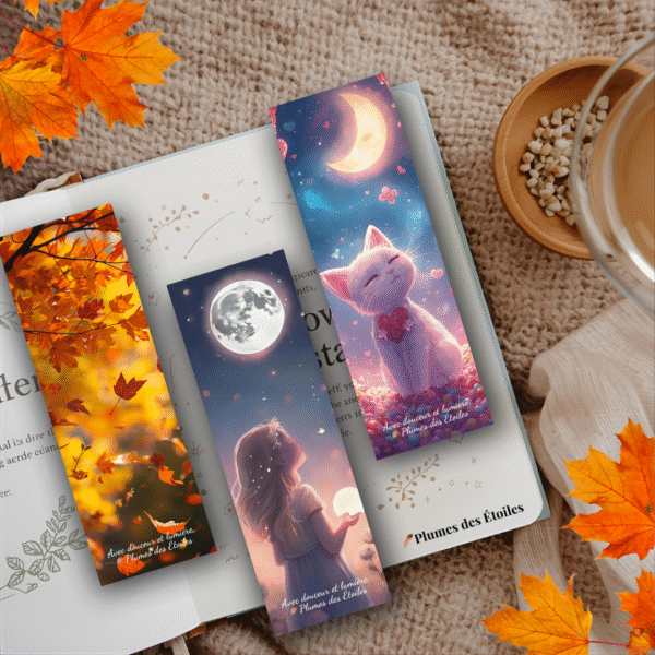 Pack digital de 3 marque-pages automnaux à imprimer – motifs dorés et poétiques