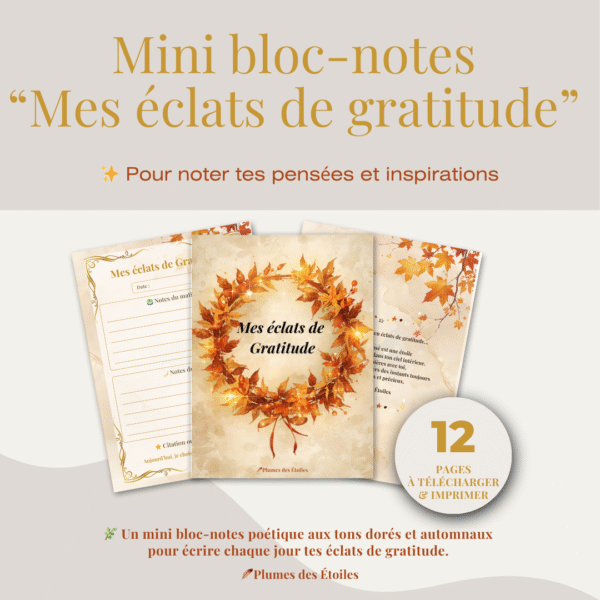 Mockup bloc-notes gratitude imprimé – papeterie digitale Plumes des Étoiles