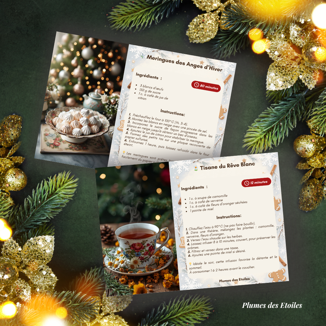 carnet-douceurs-enchantees-recettes Un carnet de recettes hivernales empreint de magie et de poésie. Crée ton grimoire culinaire avec 10 douceurs enchantées et pages à personnaliser.